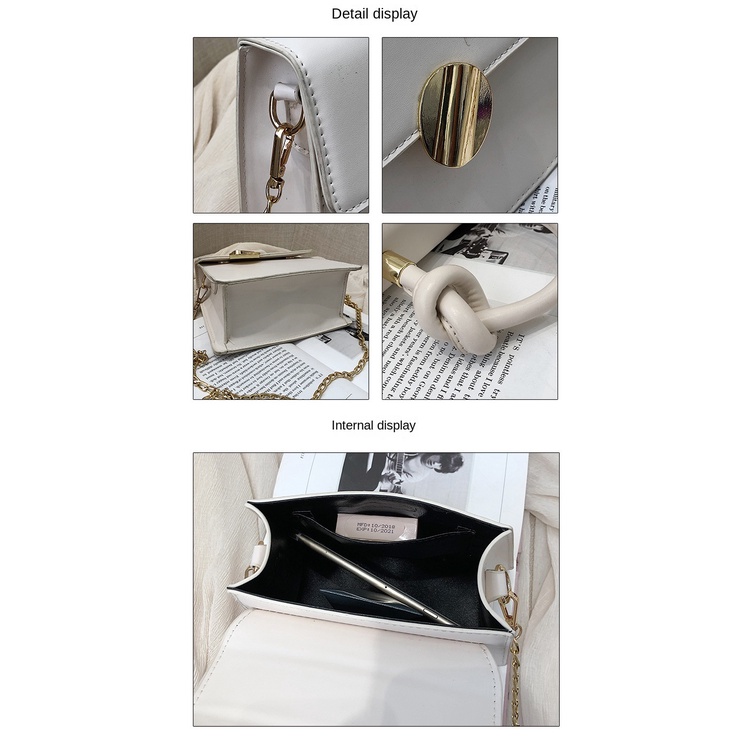 Túi Đeo Vai Hình Vuông Cỡ Nhỏ Phối Dây Xích Kiểu Pháp Cổ Điển Thời Trang