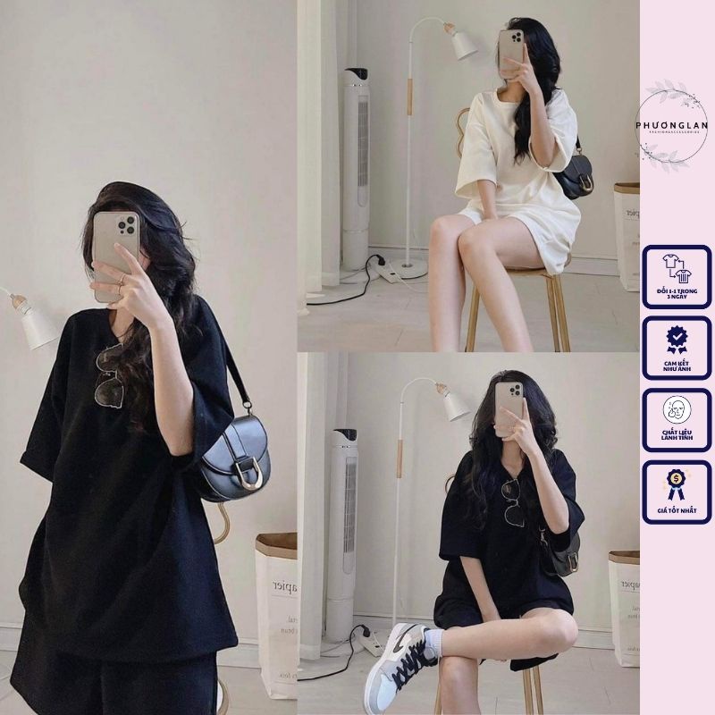 Bộ đùi nữ [FREESHIP] Set đồ nữ bộ quần short đùi áo form rộng tay lỡ, sooc phông mặc ở nhà Ulzzang PHULA