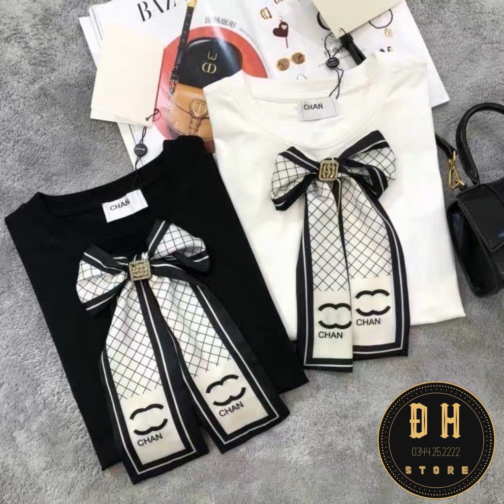 Áo Phông Áo Thun Nữ Có Đính Nơ Cổ Chất Liệu Cotton Fom Rộng Giấu Quần Hàng Quảng Châu Cao Cấp . | BigBuy360 - bigbuy360.vn