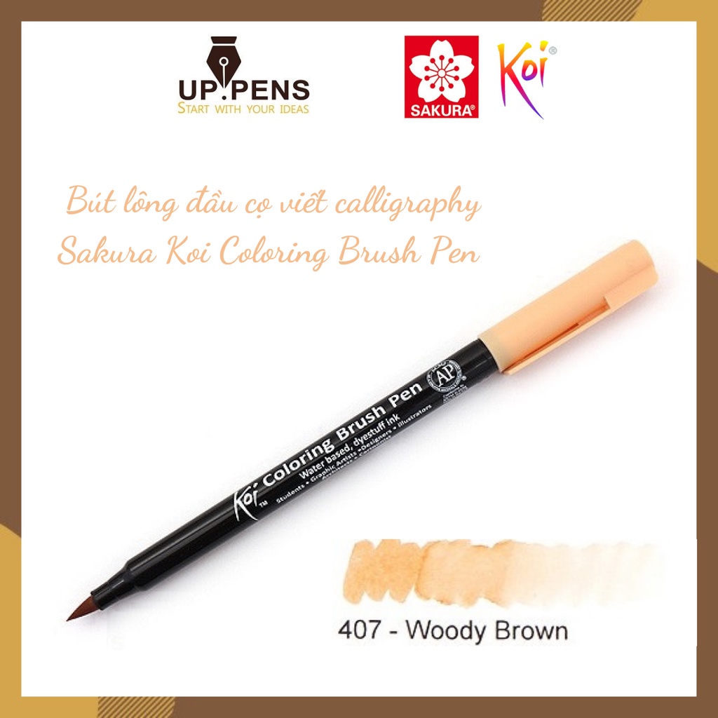 Bút lông đầu cọ viết calligraphy Sakura Koi Coloring Brush Pen – Màu nâu pastel (Woody Brown)