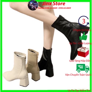 Boot nữ, bốt khóa sau màu đen trắng hàng 11, boots nữ cao full box JINXSTORE