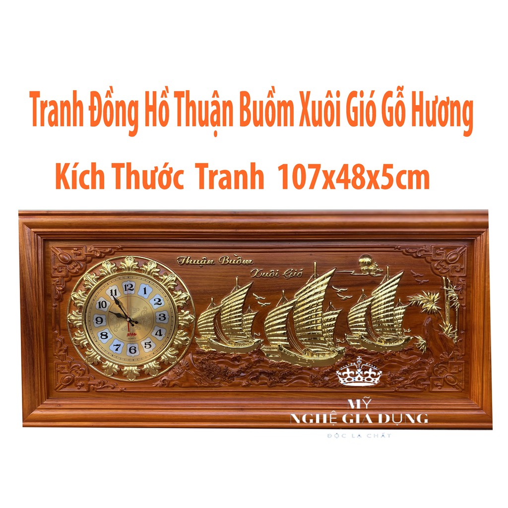 Đồng hồ tranh gỗ Hương Thuận Buồm Xuôi Gió 48x108cmx5cm