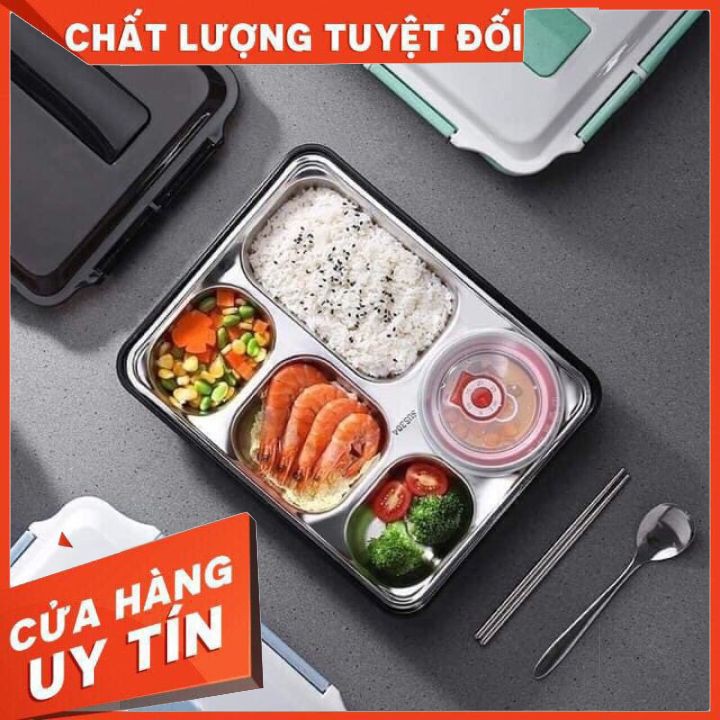 Hộp cơm văn phòng 6 ngăn inox304 chuẩn an toàn vệ sinh  (bộ đầy đủ) cả hộp