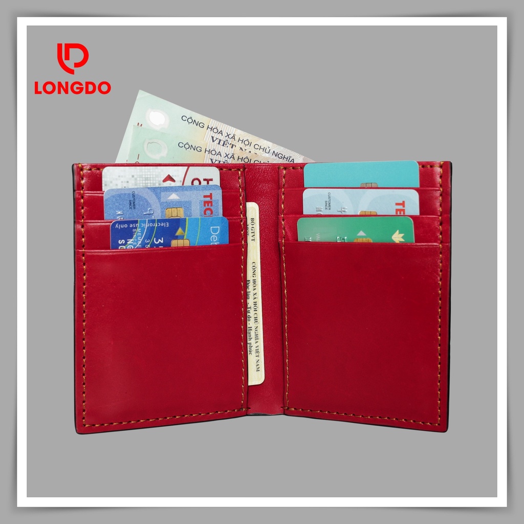 Ví da nam đứng cao cấp - Cam kết da bò thật 100% - Hàng chính hãng thương hiệu Longdo Leather - BD01