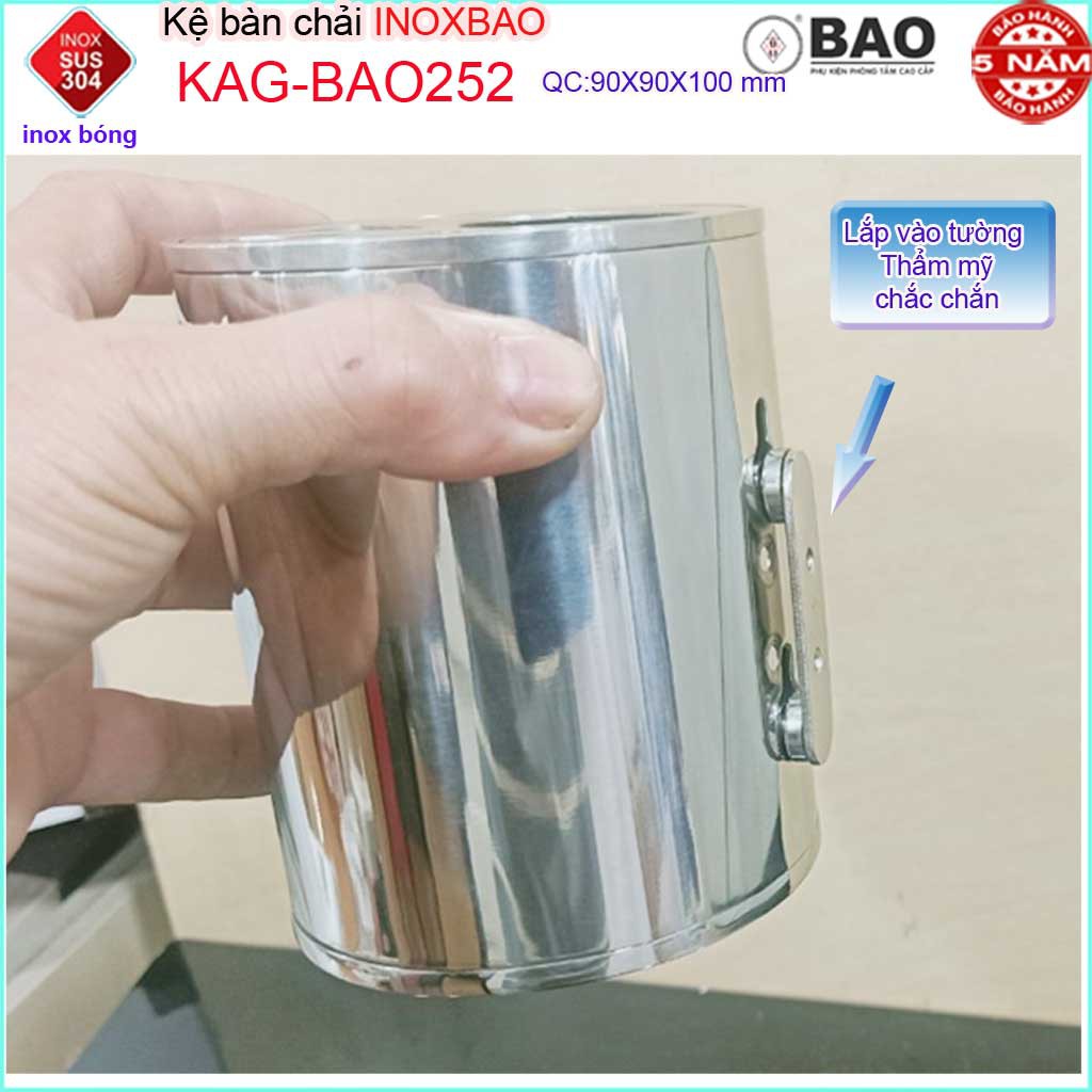 Kệ bàn chải Inox Bảo KAG-BAO252, giá để  kem đánh răng đặt bàn-treo tường SUS304 bóng sáng thiết kế tuyệt đẹp sang trọng