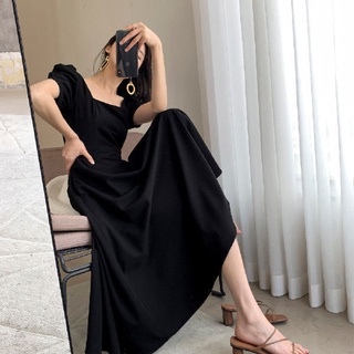 Đầm Đen Cổ Vuông Dáng Dài Thời Trang Mùa Hè Trẻ Trung Cho Nữ