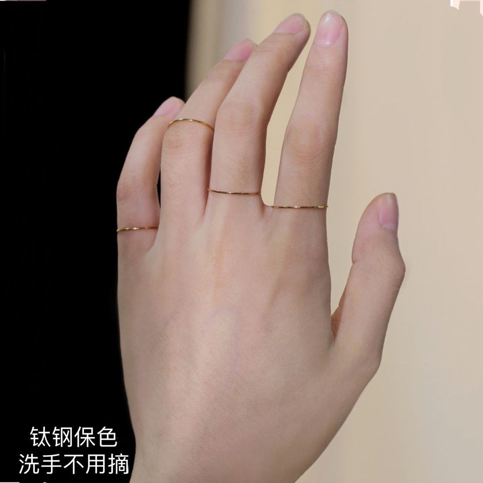 Korean ring Titanium steel does not fade, very thin, simple and smooth female ring silver joint cold wind rose gold student tail ring