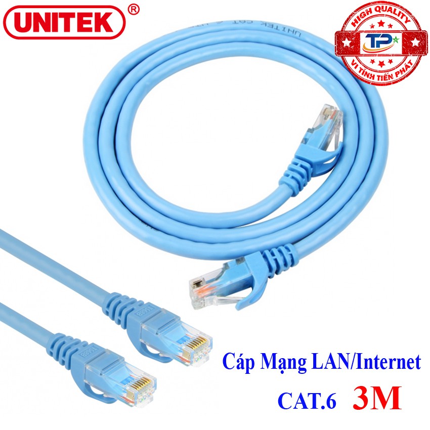 Dây cáp mạng LAN Internet bấm sẵn chuẩn CAT 6 Unitek Y-C811ABL dài 3m - ( cat6 hỗ trợ 1000Mbps)