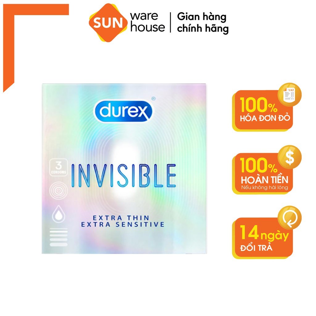 Bao cao su Durex Invisible hộp 3 bao và hộp 10 bao