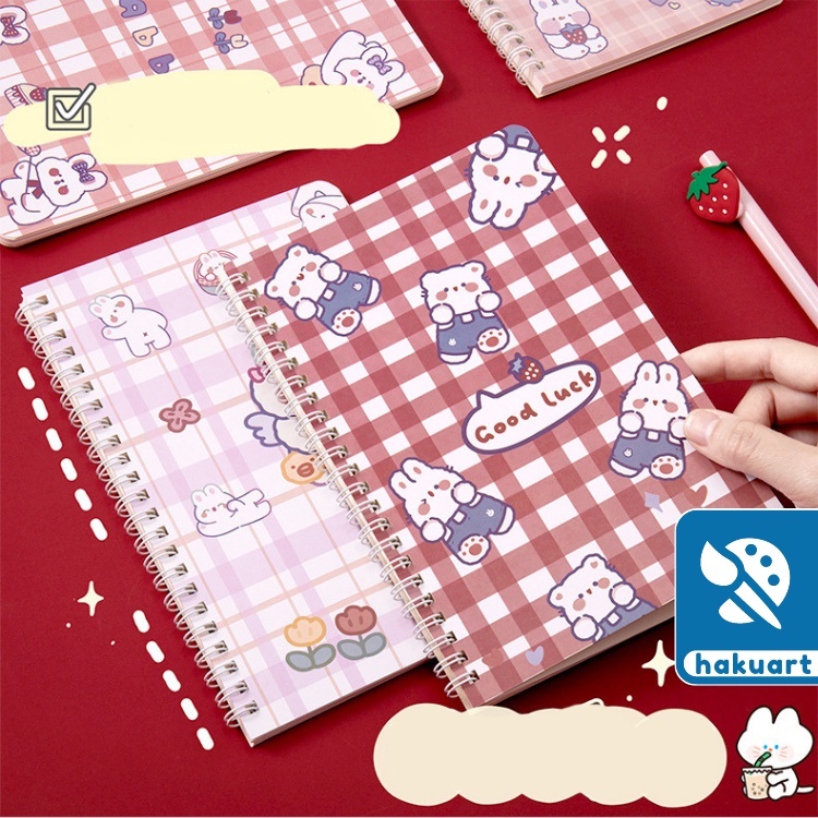 Sổ lò xo A5 Bìa hoạt hình cute 120 trang giấy kẻ dòng màu kem bo góc - Văn phòng phẩm Hakuart