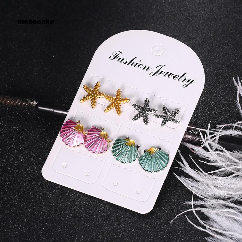 Set 4 đôi khuyên tai tạo hình vỏ sò sao biển thời trang cho nữ