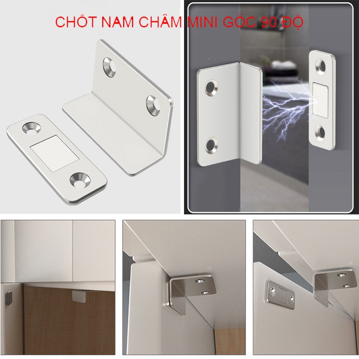 Bộ Nam Châm Vuông 90 Độ KUNBE Gắn Dán Cửa Tủ, Lực Hút Mạnh