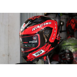 Nón bảo hiểm Fullface AGU Racing đỏ lên đuôi gió pissta cực ngầu tặng kèm túi rút xịn