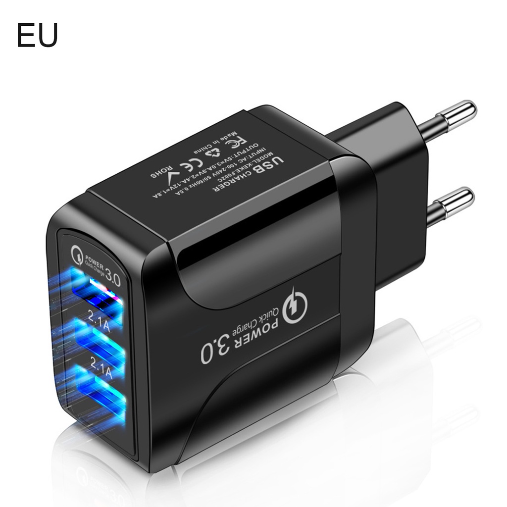 Củ sạc nhanh QC3.0 5.1A 3 cổng USB phích cắm EU/US cho điện thoại