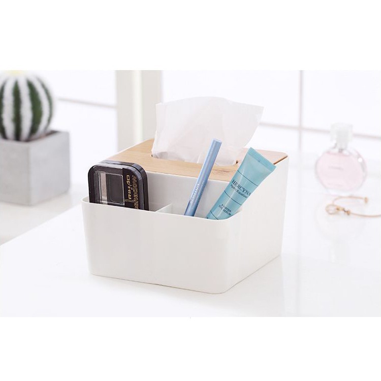 [Tổng Kho Sỉ] Hộp Đựng Giấy Ăn Mặt Gỗ Decor T8 Có 2 Ngăn Để Đồ, Để Điều Khiển