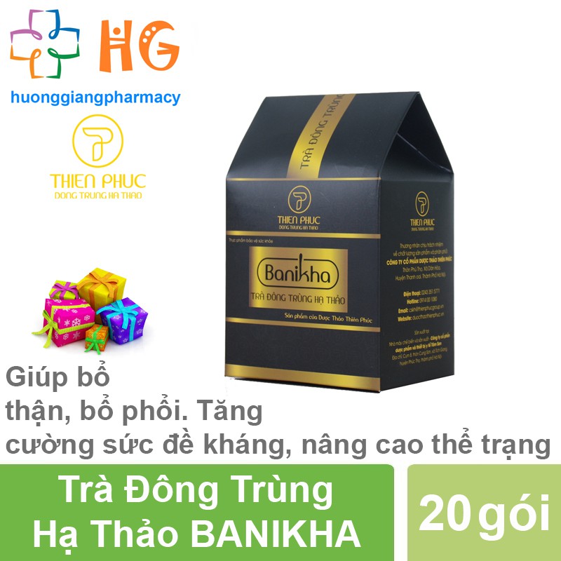 Trà đông trùng hạ thảo Banikha Giúp bổ thận bổ phổi Tăng cường sức đề kháng thanh lọc cơ thể Hộp 20 gói
