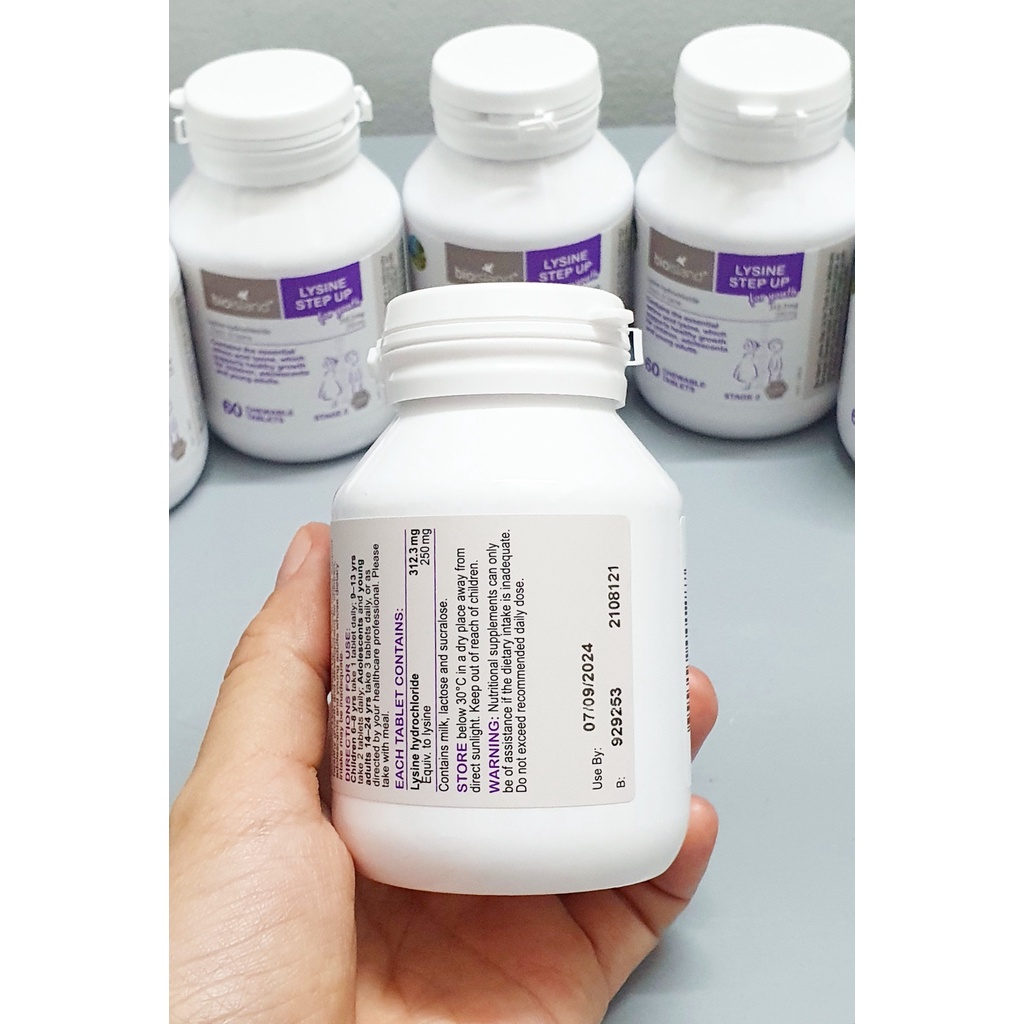 Tăng Chiều Cao Cho Bé Lysine For Kids hãng Bio Island Úc hộp bột 150 gram (0-5 tuổi) và chai 60 viên (trên 6 tuổi)