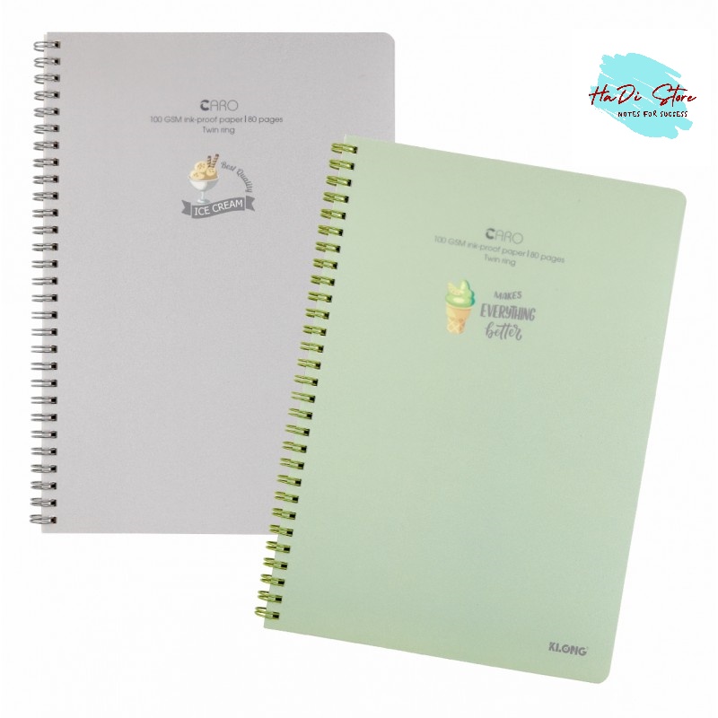 Vở lò xo KLONG khổ B5 CARO 80/120/200 trang bìa màu pastel có bìa nhựa