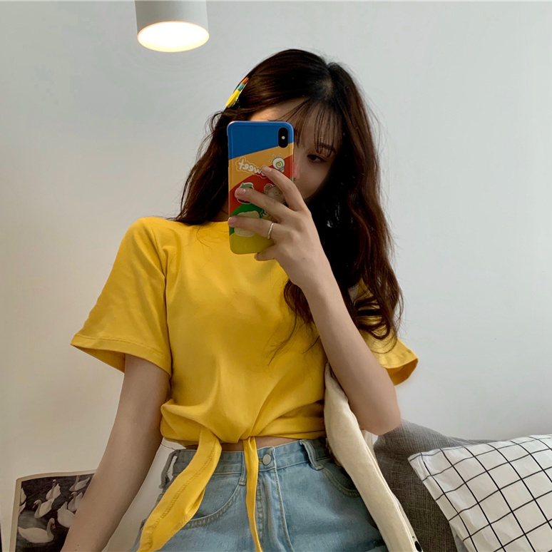 Áo Croptop Ngắn Tay Trơn Màu Xinh Xắn Dành Cho Nữ 2021