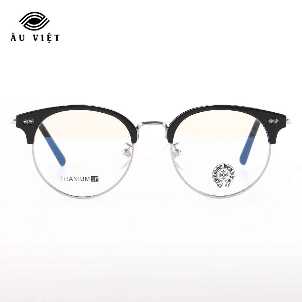 Gọng kính CH-1918 kim loại titanium dáng tròn nam nữ màu bạc Full box
