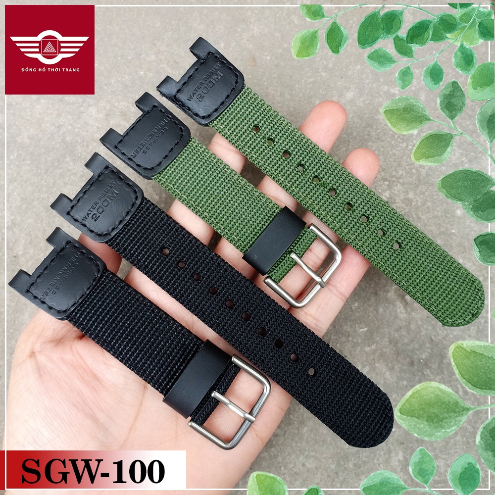 Dây đồng hồ Vải khóa bạc Cho Đồng Hồ Casio Sgw-100 Sgw100 TẶNG TOOL, CHỐT GẮN DÂY