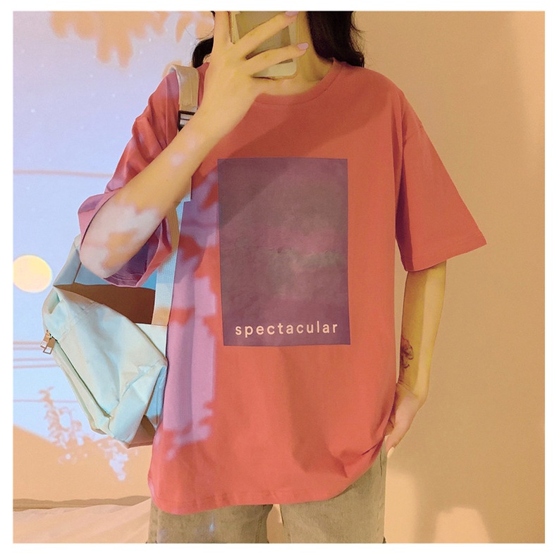 SUXI Áo Thun Ngắn Tay Cổ Tròn Dáng Rộng In Họa Tiết Đơn Giản Dễ Phối Đồ Thời Trang Mùa Hè Cho Nữ