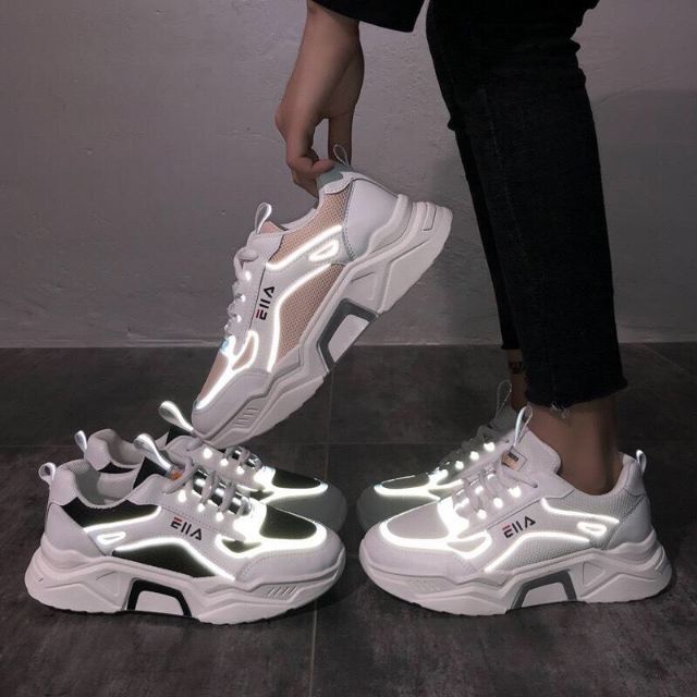 Giầy nữ giày sneaker có viền dạ quang màu đen, trắng, hồng giầy đế cao 5cm mã T177 | BigBuy360 - bigbuy360.vn