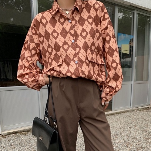 Áo sơ mi ZHELIHANGFEI tay dài dáng rộng họa tiết sọc theo phong cách Nhật Bản dễ phối đồ cho nữ