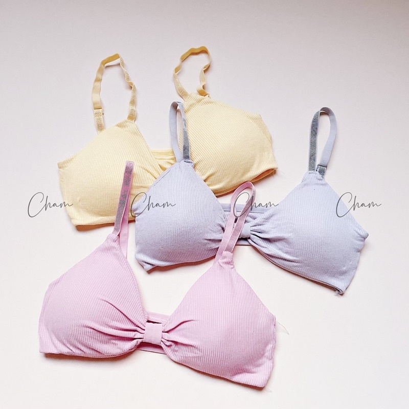 Áo lót nữ nơ cotton gân tăm, áo ngực bra không gọng + kèm mút nâng ngực tự nhiên | BigBuy360 - bigbuy360.vn