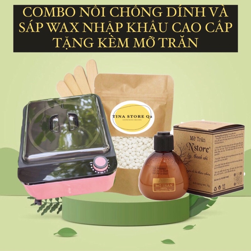 Combo nồi nấu sáp và sáp wax lông tặng kèm mỡ trăn giúp tẩy sạch lông vùng tay chân , bikini , râu - tinastoreq2