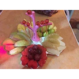 Khay đựng hoa quả kèm xiên, gồm 5 đĩa đựng + 6 xiên + 1cây để xiên. . 🍟lẻ #90k