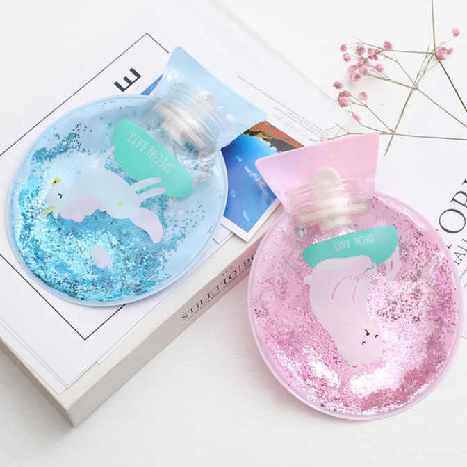 Túi chườm nóng đau bụng kinh hình tròn có nhũ giảm đau giảm sưng chất liệu PVC ftrong suốt kèm hoạt tiết