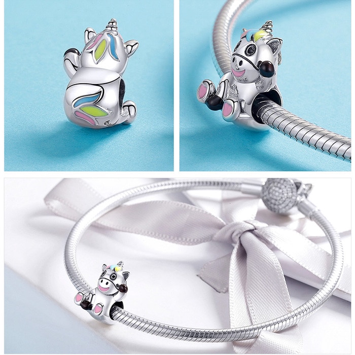 BAMOER Vòng Tay Bạc 925 DIY Mặt Hình Hạt Dẻ Nhiều Màu Dễ Thương BSC041