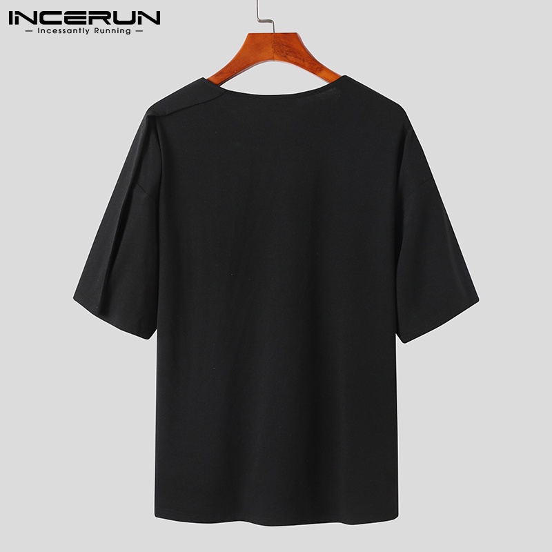 Áo thun INCERUN tay lửng dáng rộng màu trơn trẻ trung cho nam