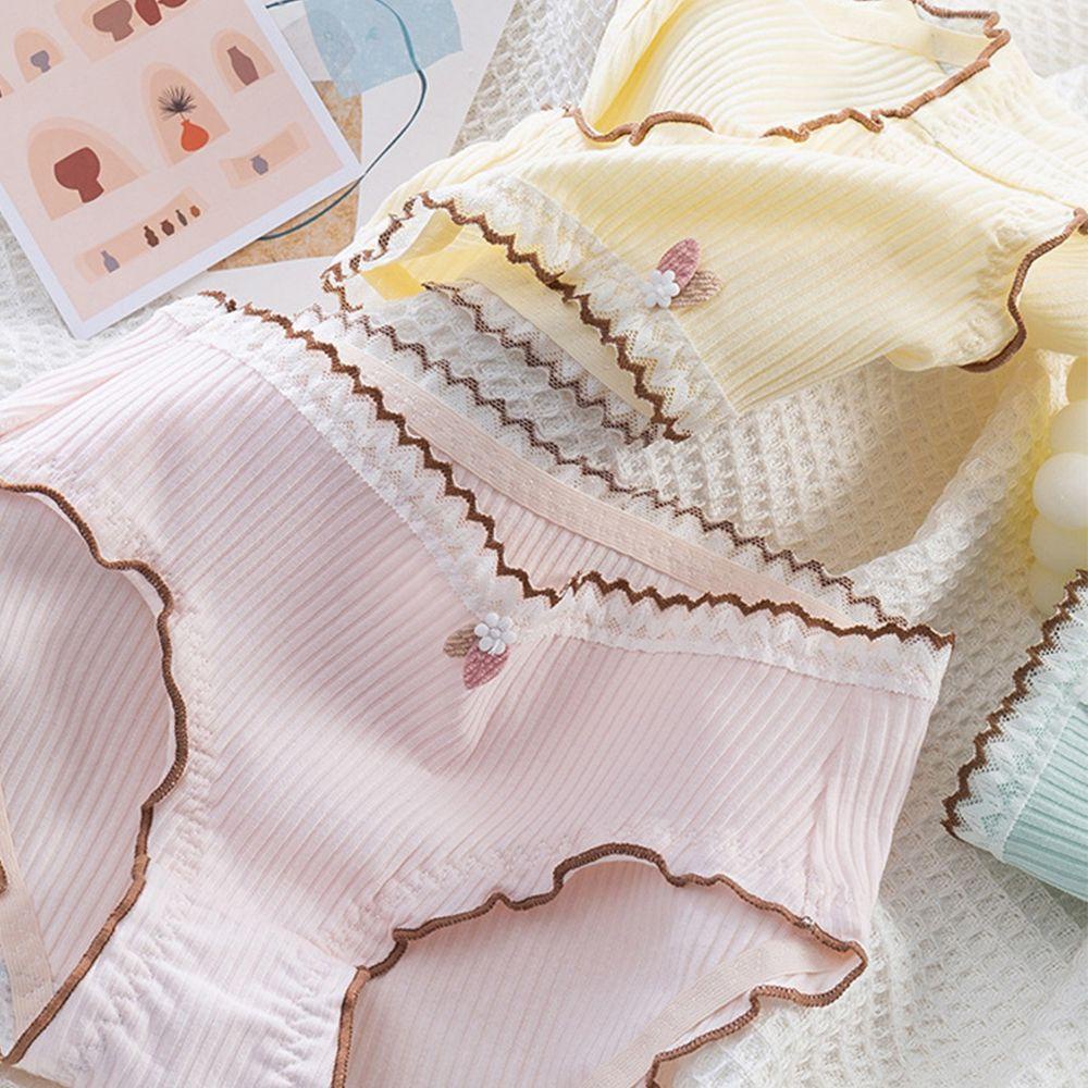 OCEANMAP Quần Lót Cotton Phối Ren Màu Sắc Macaron Dành Cho Nữ