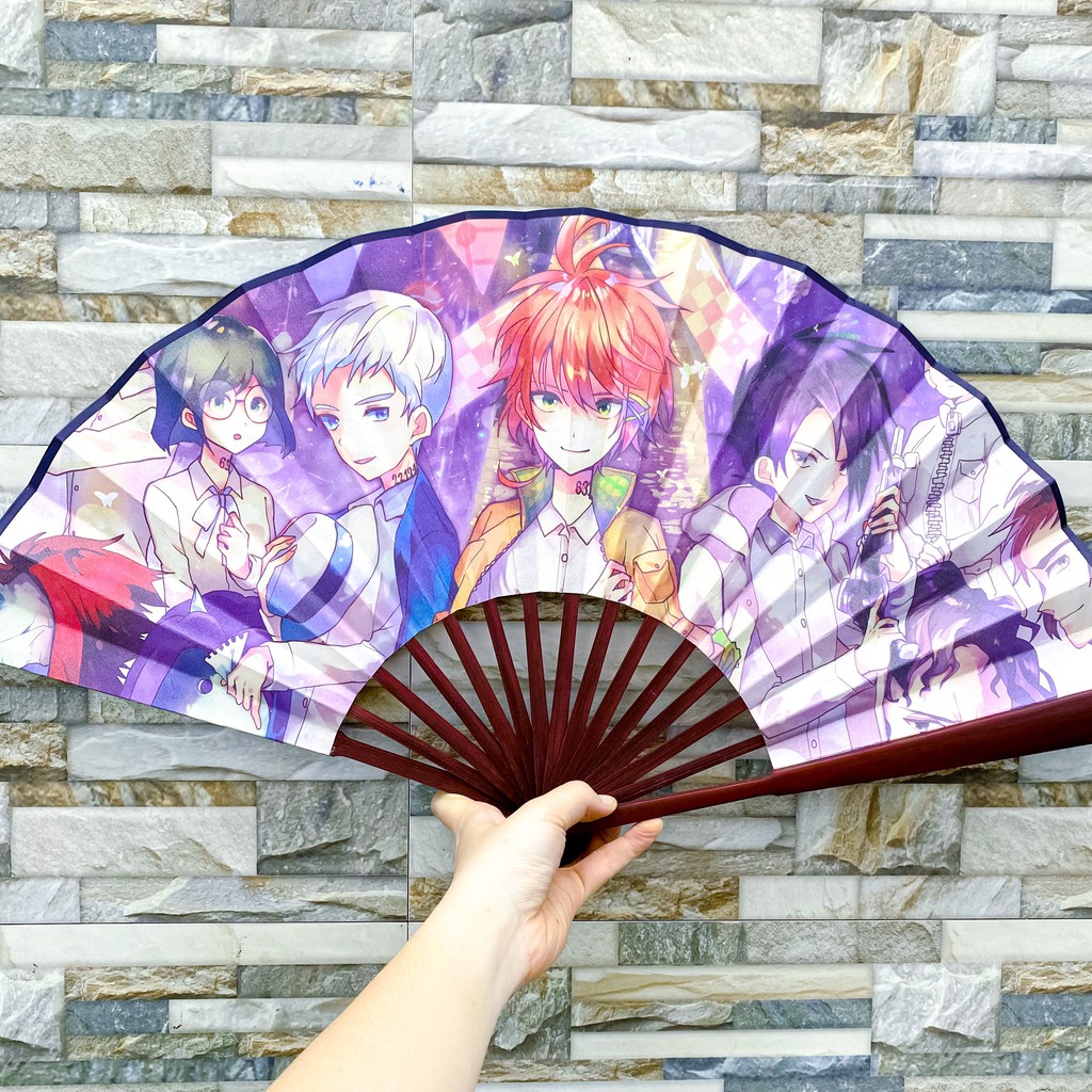 Quạt xếp cầm tay nan 31 in hình Miền Đất Hứa The Promised Neverland anime chibi xinh xắn