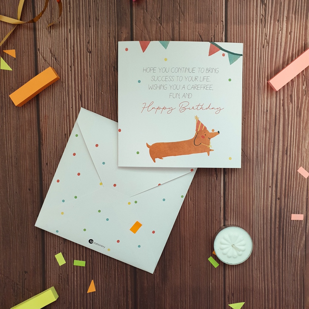 Thiệp chúc mừng sinh nhật 12x12 SDstationery SN4 CONFETTI họa tiết chấm bi thú cưng vui nhộn