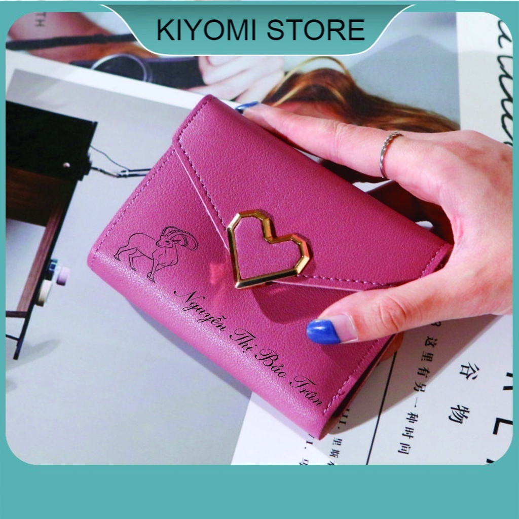 Ví nữ ngắn khắc chữ đẹp cầm tay mini cao cấp  nhiều ngăn bỏ túi giá rẻ nhỏ gọn thời trang  Hàn Quốc KIYOMI STORE