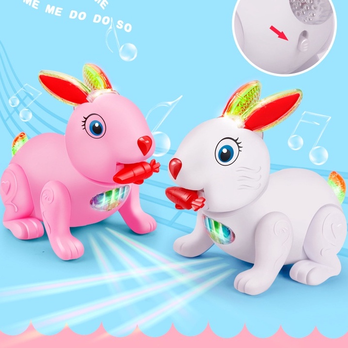Đồ Chơi Chú Thỏ Chạy Pin Nhạc Đèn Dễ Thương Cho Bé