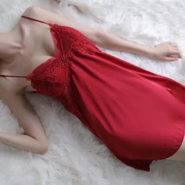 HÀNG CAO CẤP: Đầm ngủ đẹp 2 dây, Váy ngủ lụa đồ ngủ đẹp phòng the gợi cảm màu đỏ hồng đen  ྇  ྇