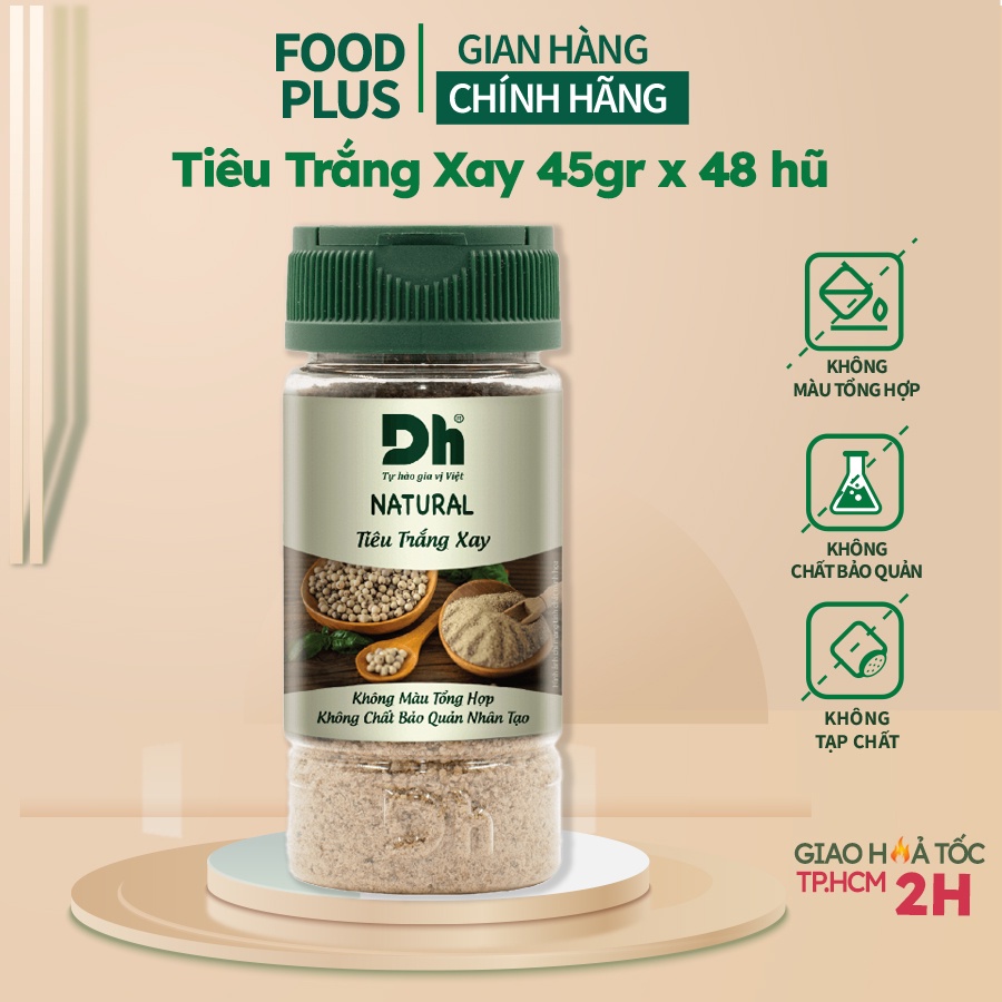 Tiêu Trắng Xay Food Plus - Tiêu Trắng Xay Nguyên Chất 45gr x 48 hũ