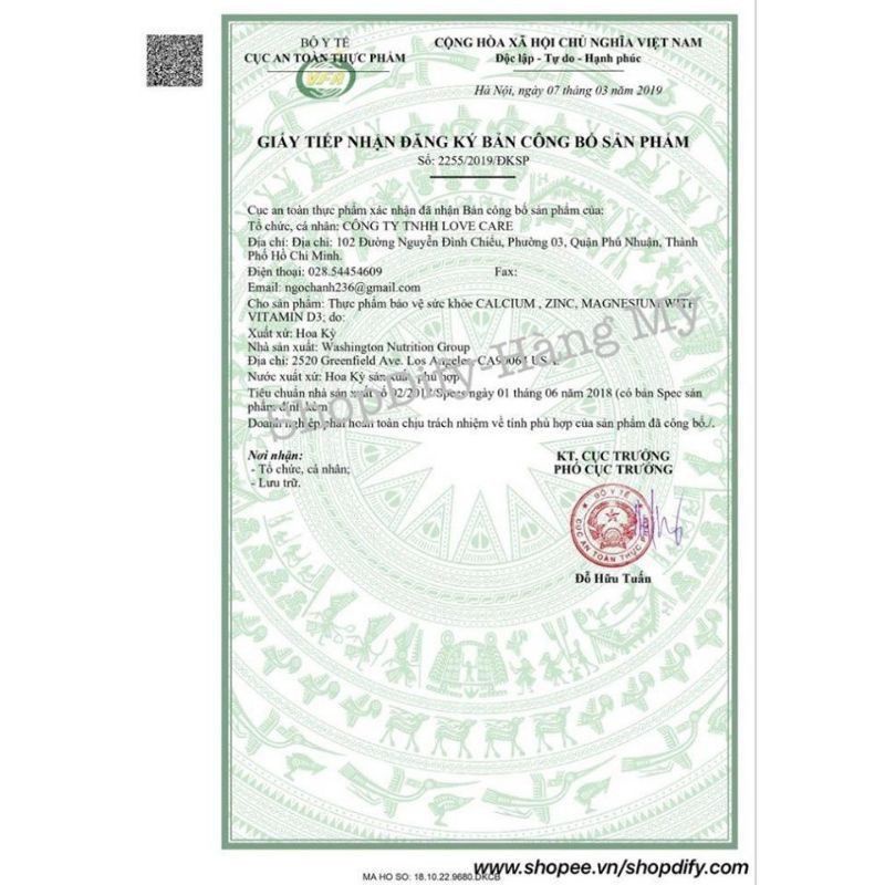 Viên uống Kirkland Calcium Citrate Magnesium and Zinc 500v Mỹ