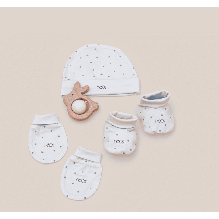 Phụ kiện bao tay, bao chân, mũ Nous Petit xanh hoạ tiết sao