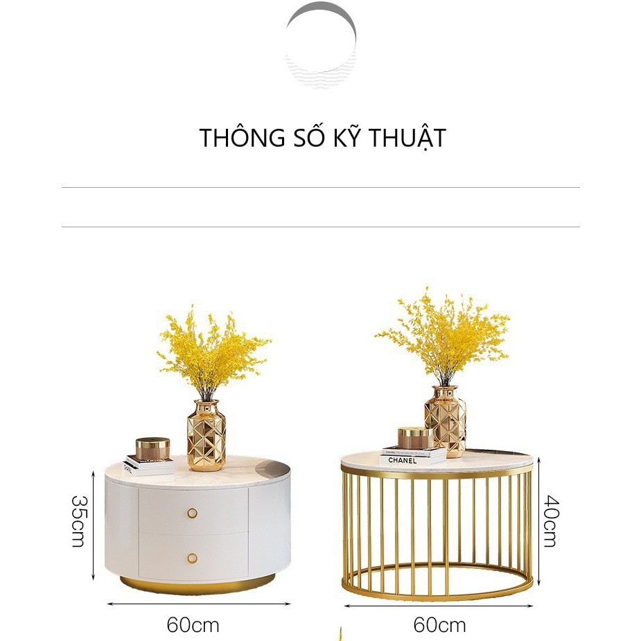 Bàn trà sofa đôi đa năng có hộc tủ Tilda mặt đá chân sắt cao cấp cho phòng khách