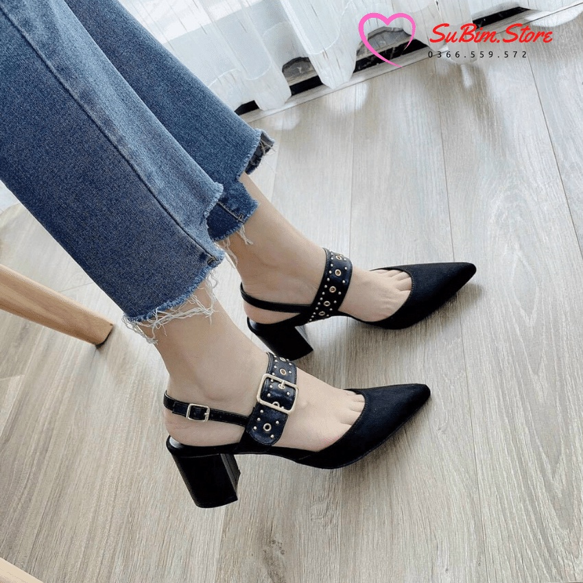 Sandal Cao Gót Mũi Nhọn Quai Đinh Gót Vuông 5p Siêu Chất – SuBim.Store