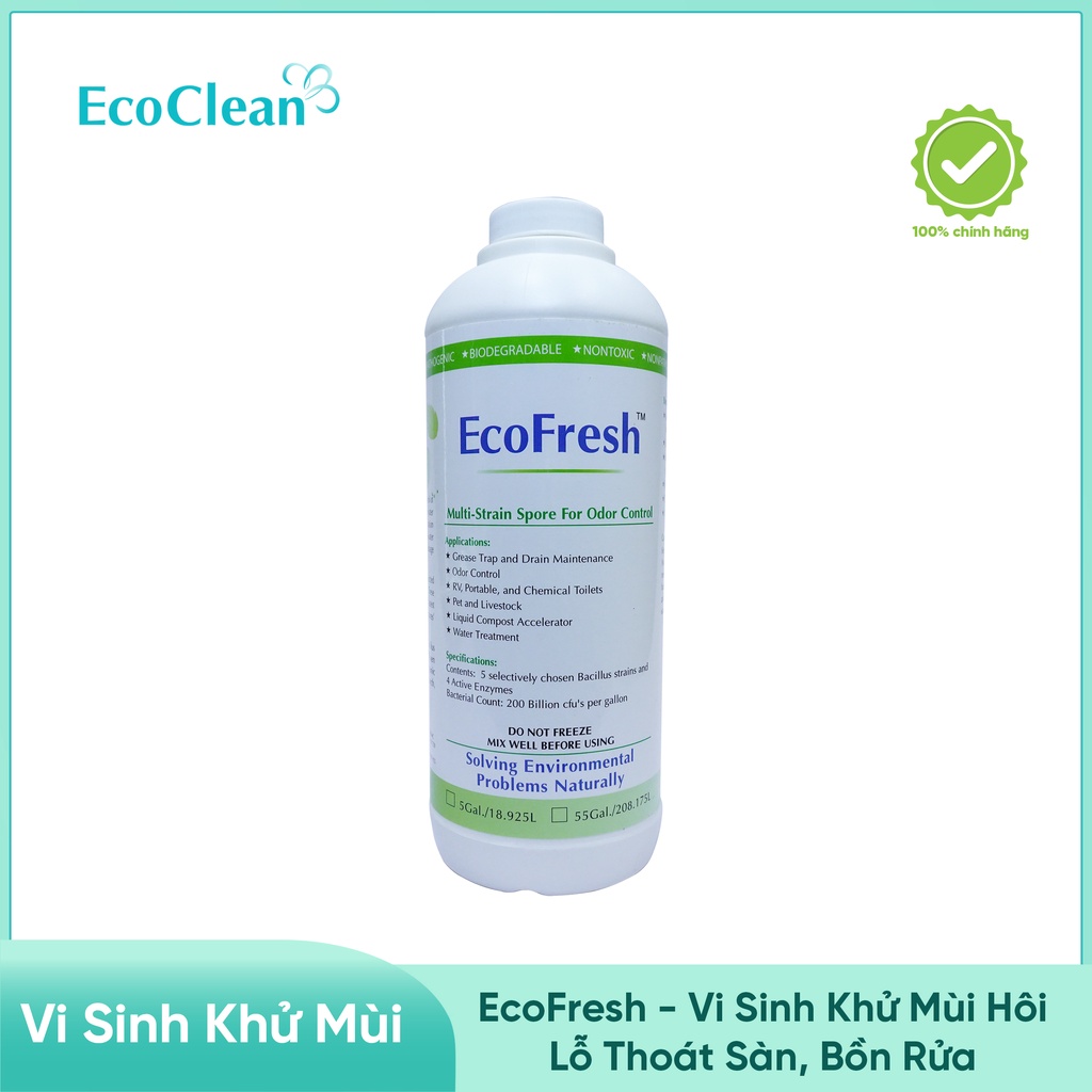 [NEW 2020] Vi Sinh Khử Mùi Hôi Lỗ Thoát Sàn, Bồn Rửa - EcoFresh Chai 1L - Vi Sinh Tăng 40%