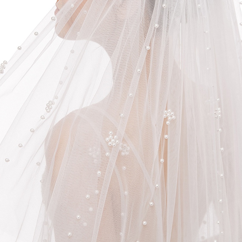 Mạng Che Mặt Đính Hạt Ngọc Trai Hai Lớp Cho Cô Dâu