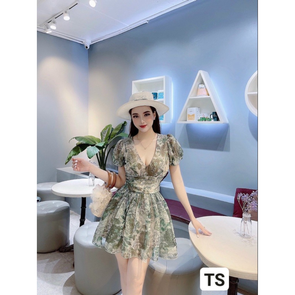váy thiết kế hoa ôm eo ,váy hoa tay bồng trẻ trung xinh đẹp | BigBuy360 - bigbuy360.vn
