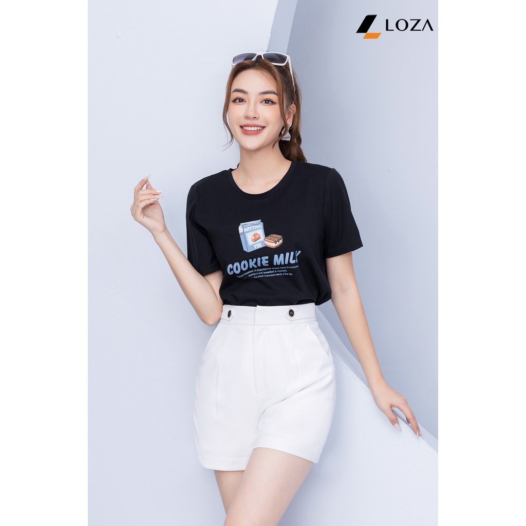 Áo phông nữ in hình cookie milk chất liệu Cotton Compact form vừa LOZA - PT702109