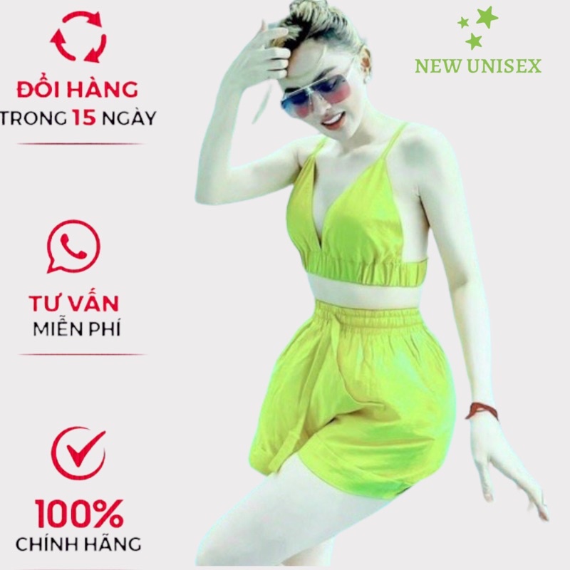 Sét Bộ Đi Chơi 3 Món Áo Hai Dây Có Mút Ngực Quần Đùi Có Áo Khoác Đẹp Thời Trang Đi Biển, Dạo Chơi, Du Lịch [NEW UNISEX]